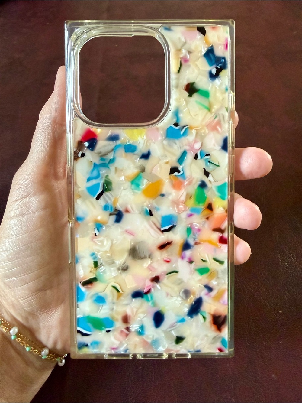 Multicolor Confetti Resin Phone Case - Cream/Clear Base